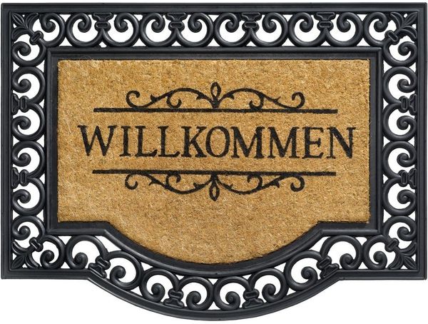 matches21 HOME & HOBBY Fußmatte Kokosmatte Willkommen Spruch Ornamente als aussen Sauberlaufmatte, rechteckig, Höhe: 20 mm, Rutschfeste Kokos-Türmatte als Outdoor Schmutzfangmatte 60x80 cm