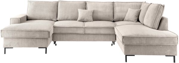 Wohnlandschaft >Rube< Schlaffunktion, Stauraum, Cord beige - 309x92x198cm (BxHxT)