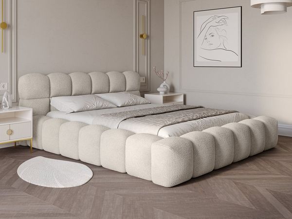 wonello Polsterbett Mira (das Original), Bett mit Bettkasten und Lattenrost – eleganter Boucle-Stoff
