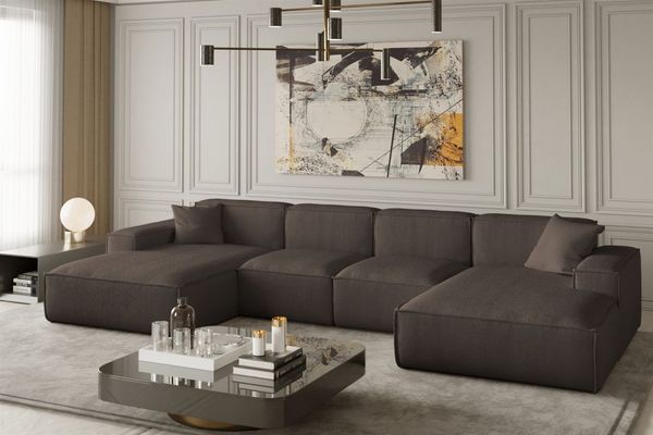 Wohnlandschaft U-Form CELES XS in Stoff Scala Schokoladenbraun