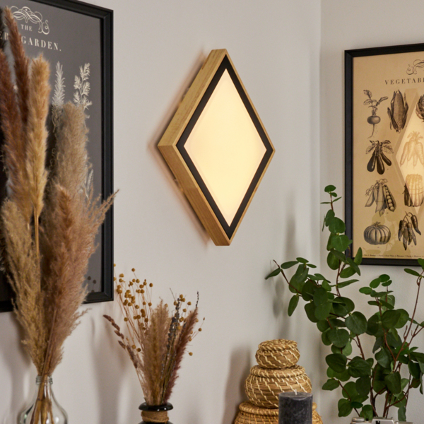 »Campertogno«, moderne Deckenlampe aus Metall/Holz/Kunststoff in Natur/Schwarz/Weiß, eckig, 28,5x28,5 cm, 1150 Lumen, 3000 Kelvin, 1 x LED 12 Watt (inkl. ) Bild 4