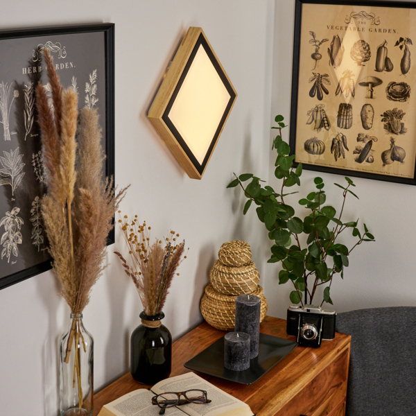 »Campertogno«, moderne Deckenlampe aus Metall/Holz/Kunststoff in Natur/Schwarz/Weiß, eckig, 28,5x28,5 cm, 1150 Lumen, 3000 Kelvin, 1 x LED 12 Watt (inkl. ) Bild 10