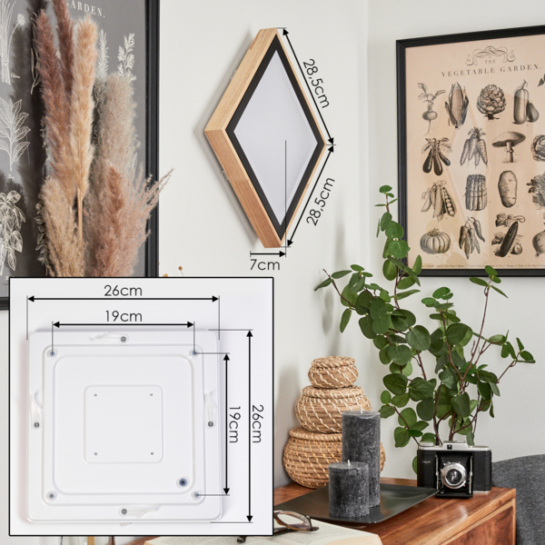 »Campertogno«, moderne Deckenlampe aus Metall/Holz/Kunststoff in Natur/Schwarz/Weiß, eckig, 28,5x28,5 cm, 1150 Lumen, 3000 Kelvin, 1 x LED 12 Watt (inkl. ) Bild 6