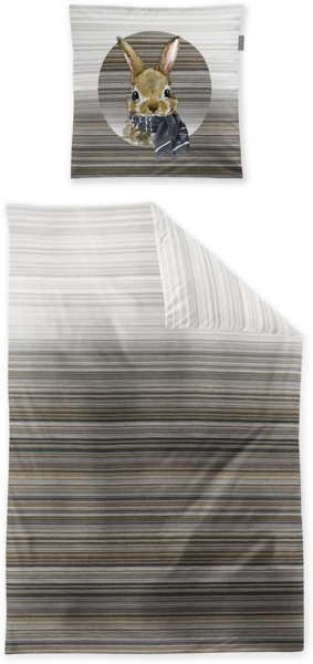 Irisette Zobel Flausch Cotton Bettwäsche 155x220 Strickmuster Hase beige grau 8630-80 Bild 1
