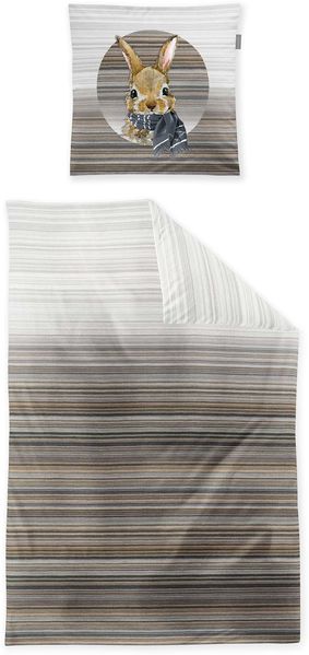 Irisette Zobel Flausch Cotton Bettwäsche 155x220 Strickmuster Hase beige grau 8630-80