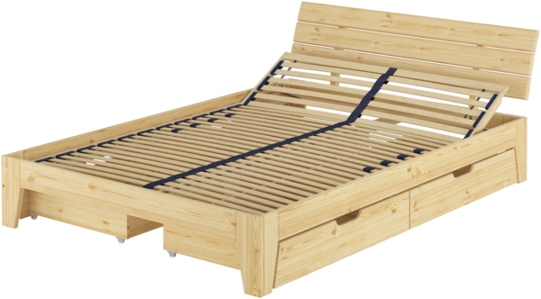 Schmales Doppelbett 140x200 Futonbett Kiefer natur V-60.62S8-14, mit Federholzrahmen und 3-teiligem Bettkasten-Set