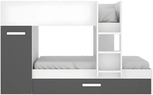 Vente-unique - ANTHONY Bett Holz, Platte GrauWeiß - B 97 cm x H 150 cm x L 243 cm