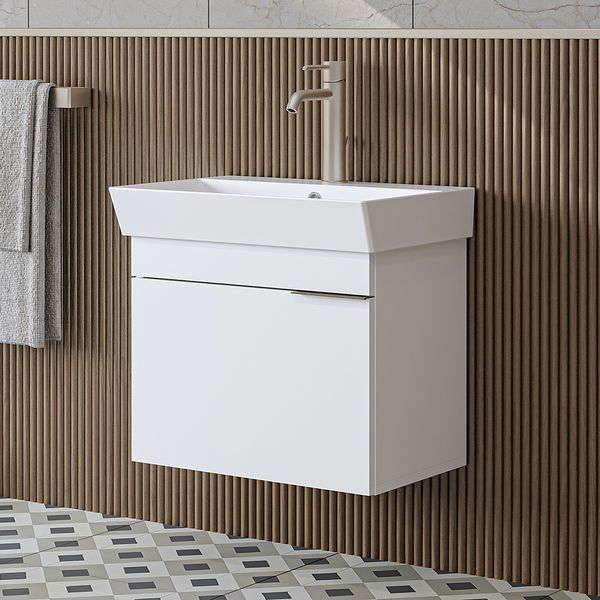 Roomart LYCIA-60 Badmöbel Set– 2-teiliges Badezimmermöbel Set - Waschbecken mit Unterschrank - H 54 x B 38.6 x T 59 cm • Weiß