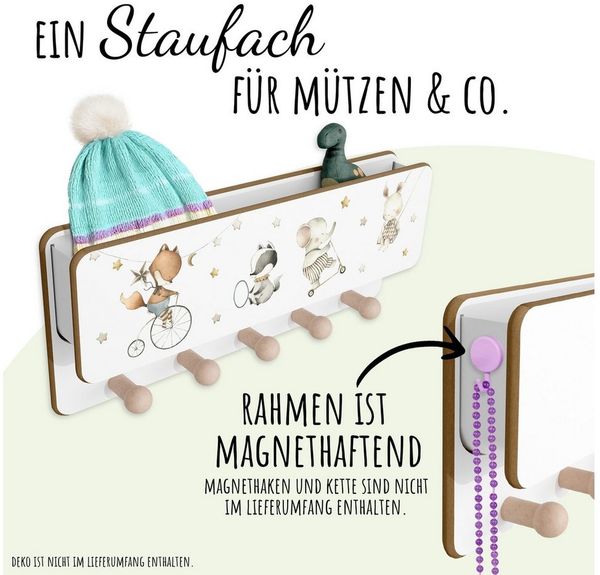 Holzura Kinderregal Kindergarderobe aus Holz mit Ablage und magnethaftendem Rahmen.