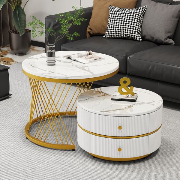 Couchtisch-Set 60x60x46 cm & 50x50x30,8 cm – elegantes Design in weiß mit Marmoroptik