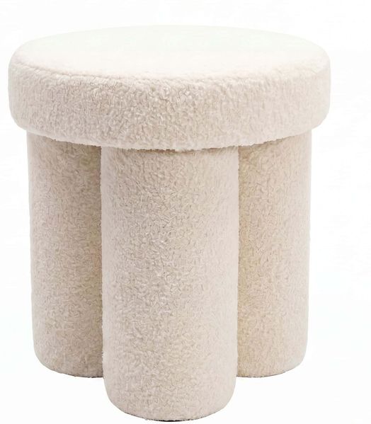 Sitzhocker Teddy Stoff 40cm Creme Rund - Design Stoffhocker - Polsterhocker Faltenoptik - Schminktisch Hocker - Lounge Beistellhocker für Wohnzimmer Handmade