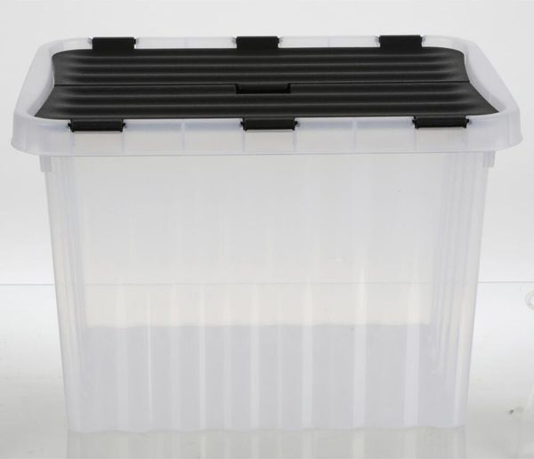 Wellenbox mit Klappdeckel 10L ca. 30×23×20 cm transparent – stabile Kunststoff Aufbewahrungsbox für Haushalt Büro Werkstatt Spielzeug Kleinteile und Ordnungssysteme