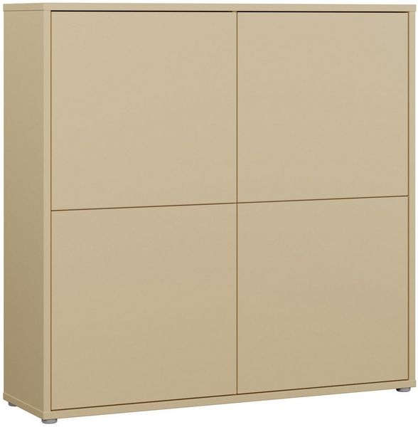 Forte Alice Springs Schrank 130, modern-minimalistisch, 4 quadratische Türen, Wohn-/Schlafzimmer, Holzwerkstoff, Buttergelb, 124,5 cm breit x 121,5 cm hoch x 34,9 cm tief