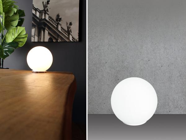 ECO-LIGHT LED Nachttischlampe, Dimmfunktion, LED wechselbar, Warmweiß, kleine Lampenschirm Glas-kugel dimmbar für die Fensterbank Ø 15cm Weiß