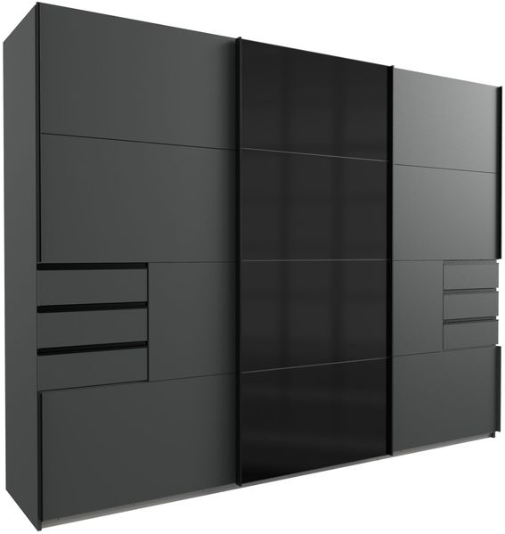 Kleiderschrank Saigon in Grafit mit einer Türfront in Glas Schwarz – Schwebetürenschrank in verschiedenen Größen wählbar - Schwebetürenschrank 3 türig - 270 cm Breite