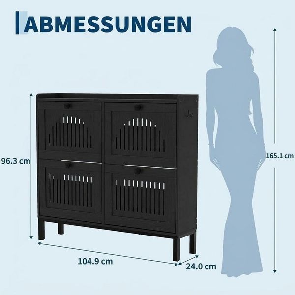 GarveeMore Schuhschrank Schuhkipper Schuhkommode mit 4 Klappen Schuhregal 105 x 24 x 96 cm