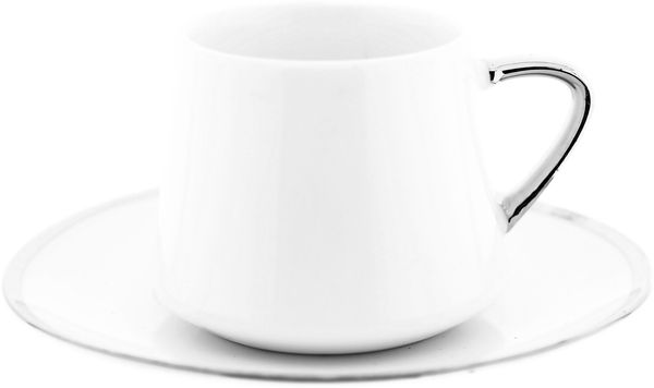 Mulex 12 Tlg. Set Mokkatassen mit Untertassen aus Porzellan Mokkaservice 100 ml Weiß/Silber