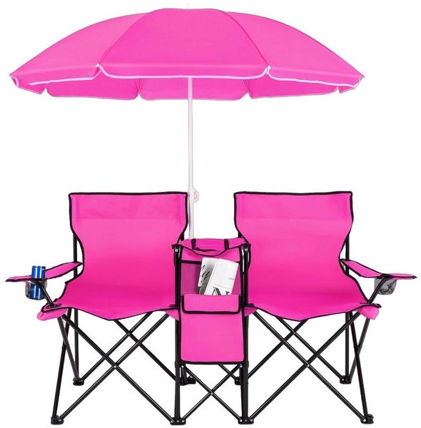 COSTWAY Campingstuhl, mit Sonnenschirm, Getränkehalter & Kühltasche, faltbar