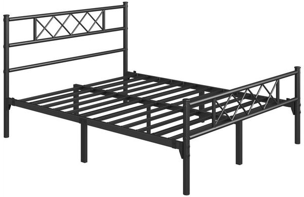 Yaheetech Metallbett mit X-förmigem Muster, Lattenrost, Kopf- & Fußteil, Schwarz, 140x200cm