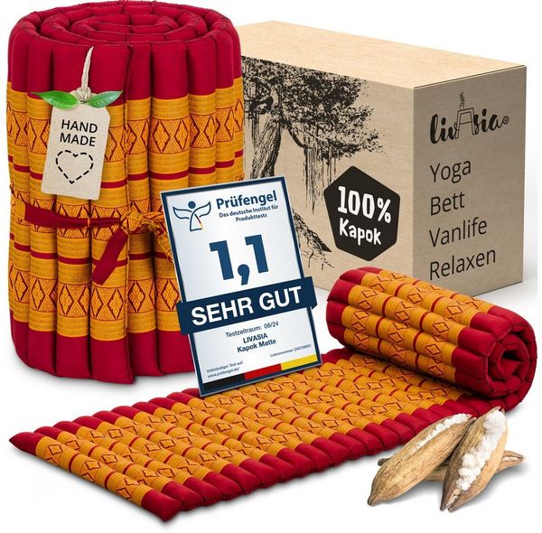 Reisebett-Matratzen Rollmatte 50 cm breit, vegan und handgefertigt, 210x50x4,5cm, livasia, 4,50 cm hoch, Kapok