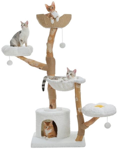 PETEPELA Kratzbaum Luxuriöse Katzenmöbel Holz Kratzbaum für Wohnungskatzen, extra großer Kuschel-Höhle und Hängematte