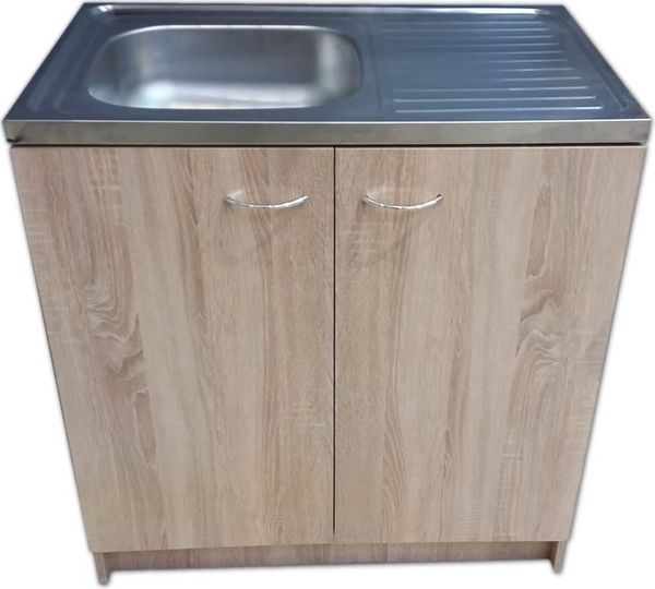 STAMAR Spülenschrank Küchenschrank 80cm Sonoma Eiche Spüle Edelstahl Siphon XXL Komplett Standschrank 49cm Tiefe ohne Armatur Montagefertig Groß Spülenschrank