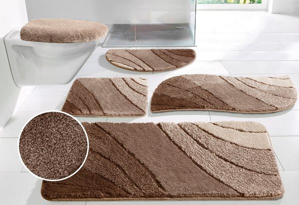 OTTO home Badematte Josie, Badvorleger, Badezimmer Teppich, Höhe 20 mm, rutschhemmend beschichtet, fußbodenheizungsgeeignet, schnell trocknend, strapazierfähig, Polyester, rechteckig, 3-tlg. Stand-WC Set, Badteppich, Badematten, rechteckig, rund & als ...