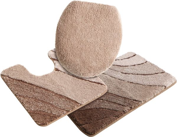 OTTO home Badematte Josie, Badvorleger, Badezimmer Teppich, Höhe 20 mm, rutschhemmend beschichtet, schnell trocknend, strapazierfähig, fußbodenheizungsgeeignet, Polyester, rechteckig, 3-tlg. Stand-WC Set, Badteppich, Badematten, rechteckig, rund & als ...