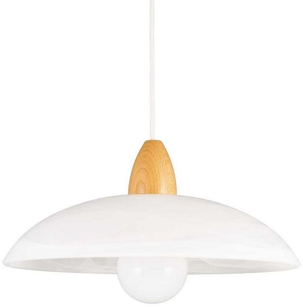 Helios Leuchten Pendelleuchte Hängelampe Alabasterglas Holz Buche Küchenlampe Deckenlampe, für Wohnraum Küche Esszimmer, extralange Aufhängung