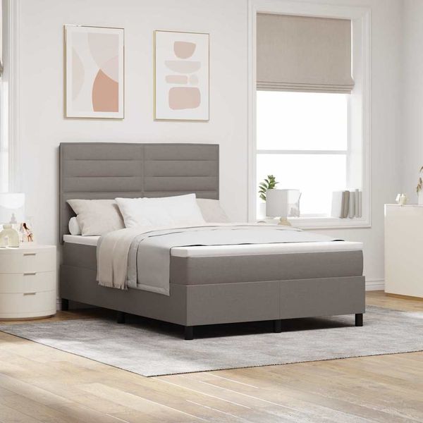 vidaXL Boxspringbett mit Matratze mit LED Taupe 140 x 200 cm Stoff 3342799