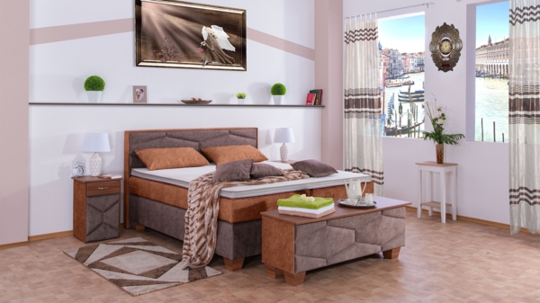 Meisterbetten Boxspringbett Fabi 140x220 in DS-Terrakota in DS-Sand, Matratzenbezug Nano, Komfortschaum-Topper