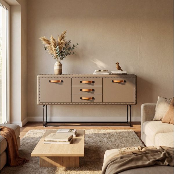 FUFU&GAGA Sideboard 160cm Leder-Optik, Vintage Kommode Industrial Style
