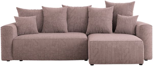 MEBLINI Schlafcouch mit Bettkasten - 238x142x73cm - Altrosa Cordstoff - DAVE - Kleines Ecksofa mit Schlaffunktion - Sofa mit Relaxfunktion und Kissen - Kleine Couch L-Form - Eckcouch