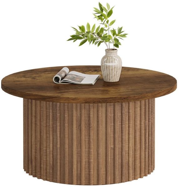 Tribesigns Couchtisch 80cm runder Beistelltisch mit Metallsockel, Holzakzent-Mitteltisch
