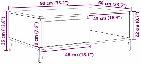 vidaXL Couchtisch Altholz 90 x 60 x 35 cm Holzwerkstoff 875116 Bild 8