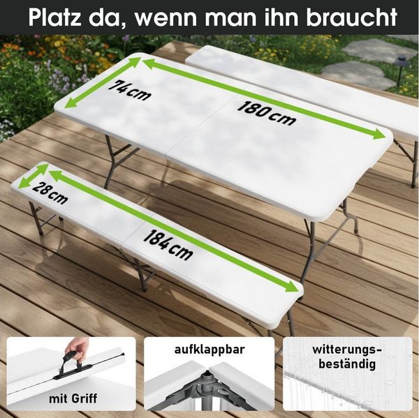 BRAST Bierzeltgarnitur Festzeltgarnitur Josef, 3er Set klappbar, inkl. Zubehör, (1x Tisch & 2x Sitzbänke, für bis zu 10 Personen), Einrastsystem & Tragegriffe
