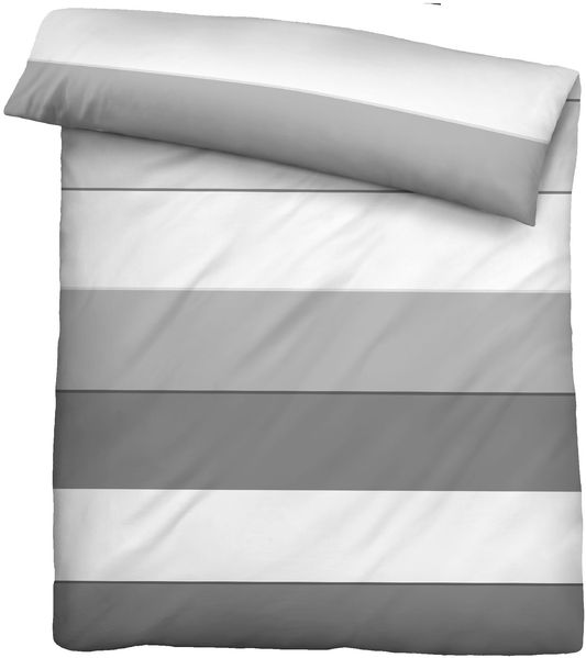biberna Mako-Satin Bettwäsche 0615210 BLOCKSTREIFEN, sturmgrau, 1x 155x200 cm + 1x 80x80 cm