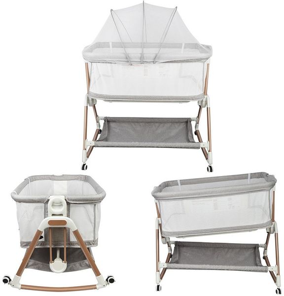 JEOBEST Beistellbett 3 in 1 Beistellbett Stubenwagen Babybett Baby-Reisebett, 6-stufige Höhenverstellung, mit Rollen, Matratze und Moskitonetz