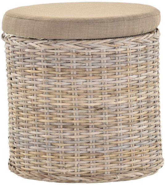 Krines Home Wäschekorb Rattan Sitzhocker mit Stauraum Rund Badhocker Sitz gepolstert Deckel, mit gepolstertem Deckel, mit herausnehmbarem Inlett