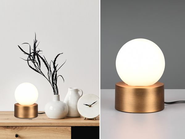 Kleine Tischlampe COUNTESS Altmessing mit Touchfunktion & Glaskugel, Höhe 17cm