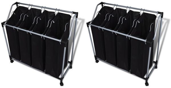 vidaXL Wäschekörbe mit Taschen 2 Stück Schwarz und Grau 276041