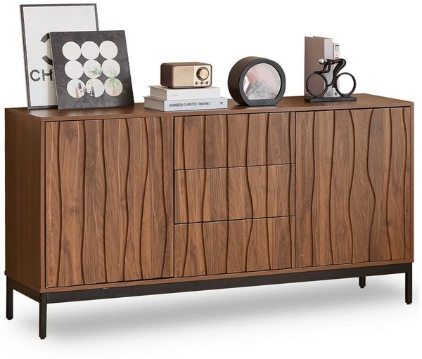 Ulife Sideboard Dunkelbraun mit welligem 3D-Design, 2 Türen, 3 Schubladen (1 St), für Wohnzimmer, Esszimmer, Büro,150x40x80cm