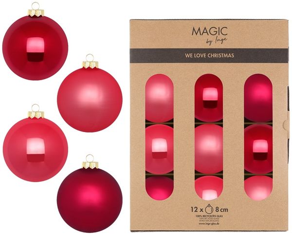 Glas Christbaumkugeln Set Ø 8cm, 12 Stück/Box, Pink Mix - Magic by Inge-Glas