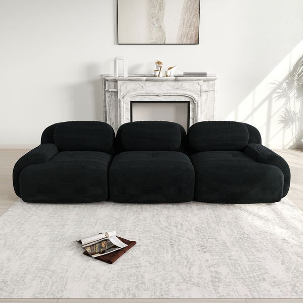 3-Sitzer Sofa 298×103×75 cm aus Cordstoff rahmenlos modular, schwarz