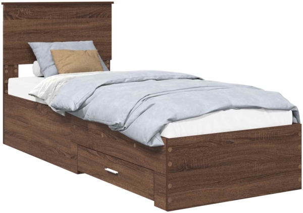 vidaXL Bettrahmen Braune Eiche und Silber 75x190 cm Holzwerkstoff 3410964