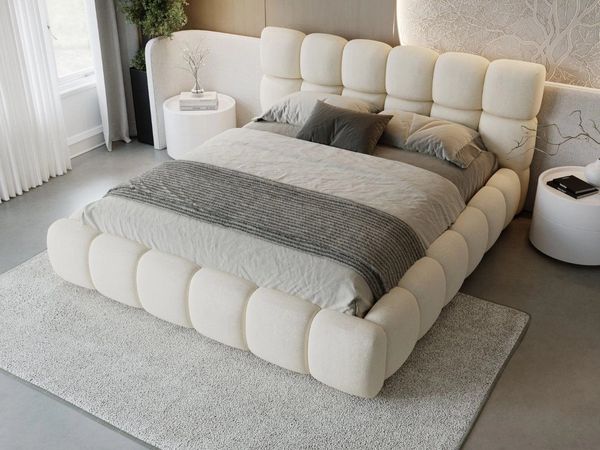 GrainGold Polsterbett mit Bettkästen MODO, Modern Bett mit Kopfteil - 140x200 cm, Beige (1x Bett)