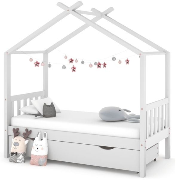vidaXL Hausbett mit Schublade Weiß Massivholz Kiefer 80x160 cm