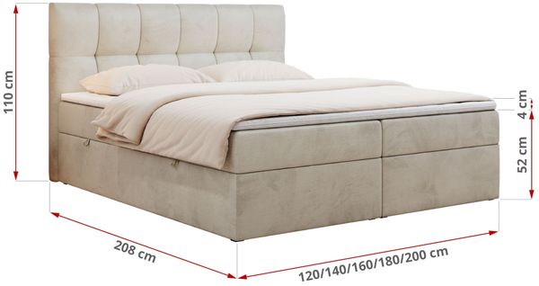 Boxspringbett mit Kopfteil und Topper, Doppelbett - RICO - 200x200cm - Beige Velours - H3 Bild 5