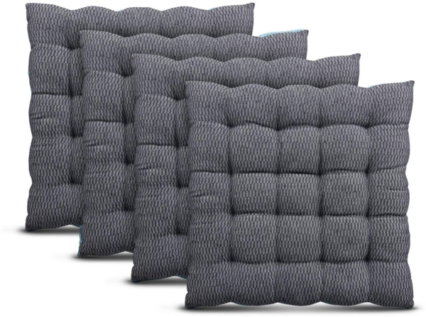 Stuhlkissen 40x40cm ( Grau ) - 4er Pack - Hochwertiges Sitzkissen Atmungsaktiv Indoor & Outdoor - Baumwolle Öko Tex für Gartenstuhl Küche Esszimmer