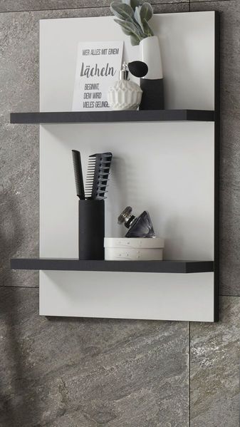 Furn.Design 'Design-D' Hängeregal mit 2 Ablagen, Holzwerkstoff weiß / schwarz, 40 x 12 x 62 cm
